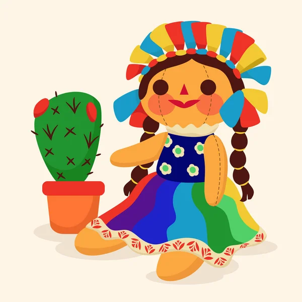 Hand Drawn Mexican Doll Vector Illustration — Stok Vektör