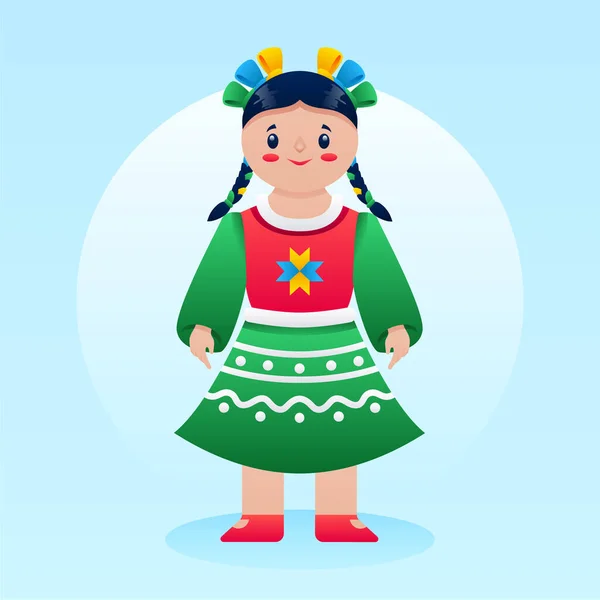 Gradient Mexican Doll Green Dress Vector Illustration — Vector de stock