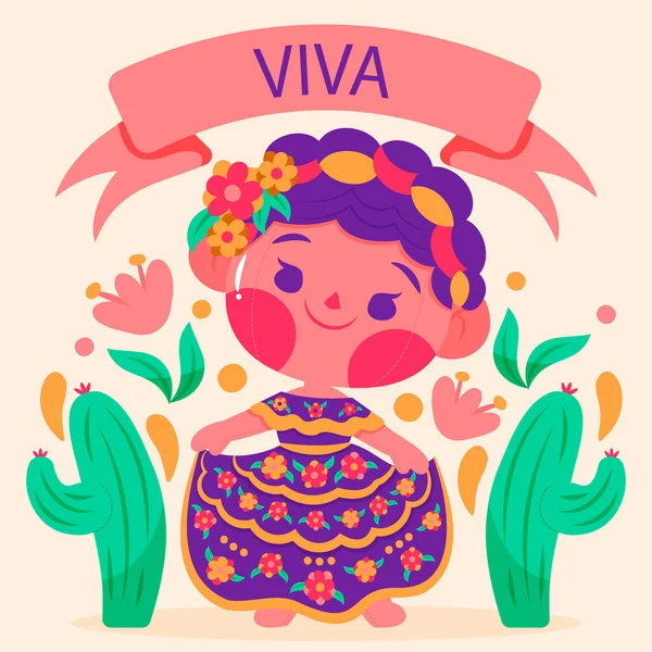 Hand Drawn Mexican Doll Vector Illustration — Vetor de Stock