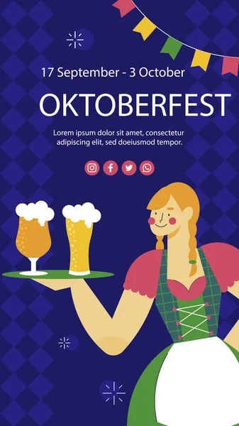 Flat Oktoberfest Instagram Stories Set Vector Illustration — Stockvektor