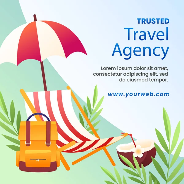 Gradient Instagram Posts Set Travel Agency Business Vector Illustration — Vector de stock