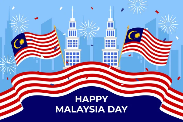 Flat Malaysia Day Celebration Vector Illustration - Stok Vektor