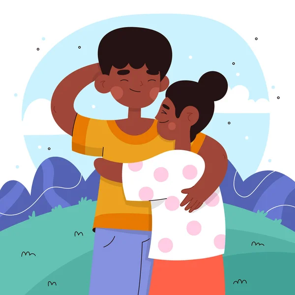 Watercolor Siblings Illustration Boy Girl Hugging Vector Illustration — Stockvector