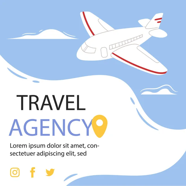 Flat Travel Agency Instagram Posts Set Vector Illustration — Vettoriale Stock