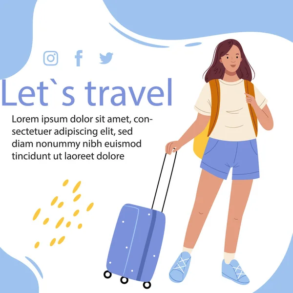 Flat Travel Agency Instagram Posts Set Vector Illustration - Stok Vektor