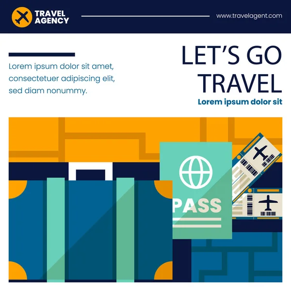 Flat Travel Agency Posts Set Vector Illustration - Stok Vektor