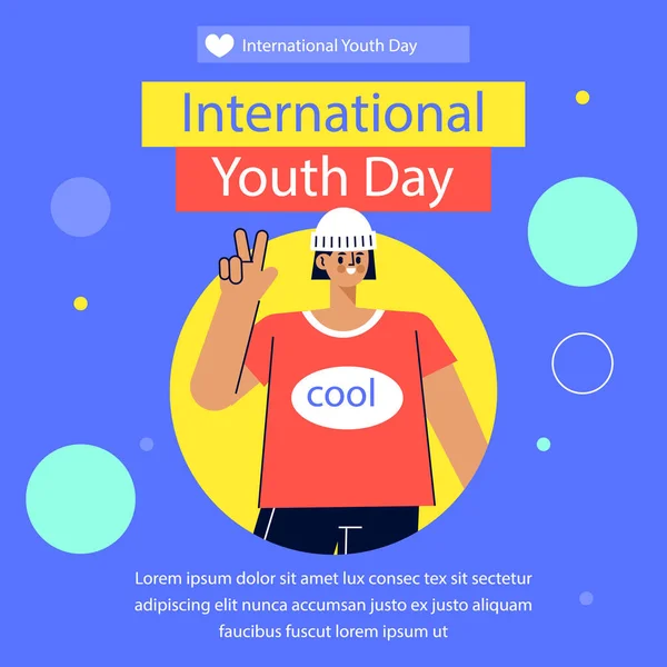 Flat International Youth Day Posts Set Vector Illustration — Stock Vector