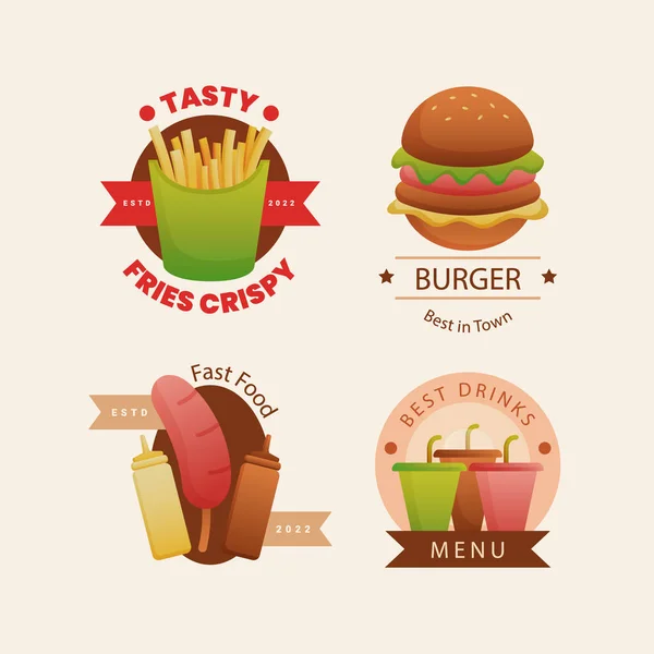 Gradient Fast Food Badges Set Vector Illustration — ストックベクタ