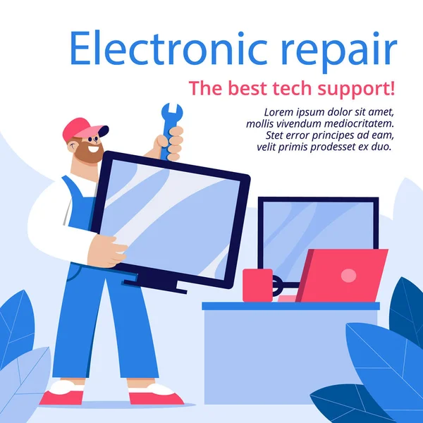 Flat Repair Shop Business Posts Set Vector Illustration — Stock Vector