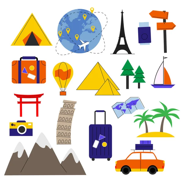 Flat World Tourism Day Elements Set Vector Illustration — ストックベクタ