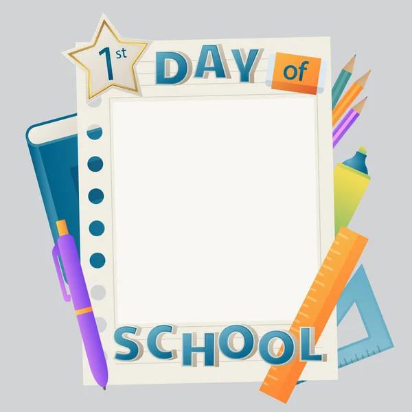Gradient First Day School Frame Design Vector Illustration — Stok Vektör