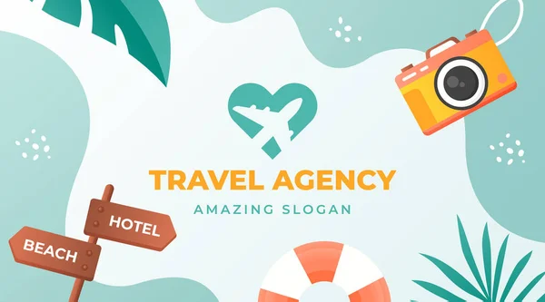 Gradient Travel Agency Horizontal Business Card Template Vector Illustration — Stok Vektör