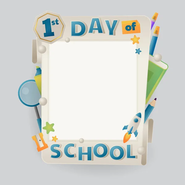 Gradient First Day School Frame Design Vector Illustration — Stock Vector