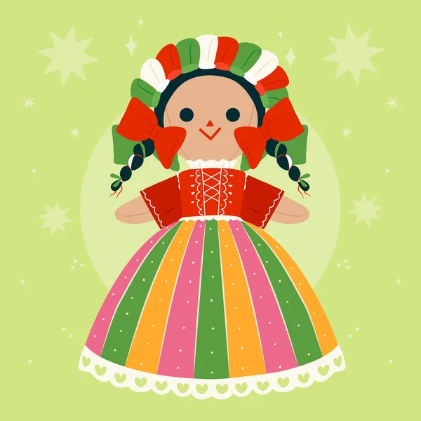 Beuatiful Mexican Doll Illustration Vector Illustration — Stok Vektör