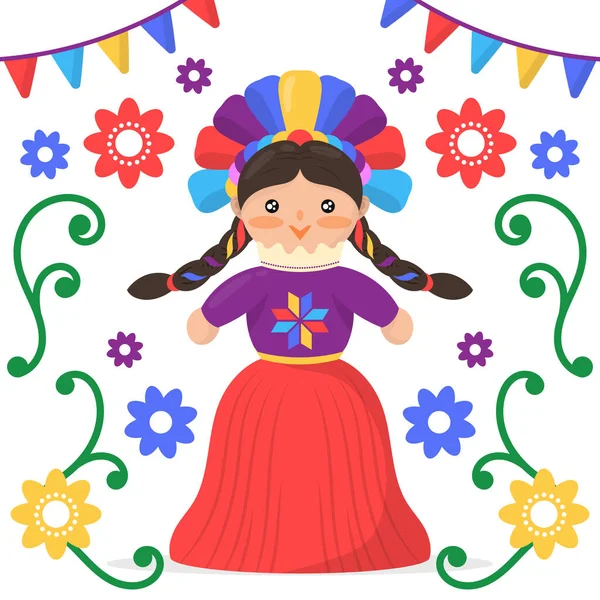 Beuatiful Mexican Doll Illustration Vector Illustration — Stockvektor