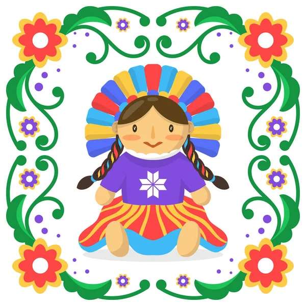 Beuatiful Mexican Doll Illustration Vector Illustration — Vettoriale Stock