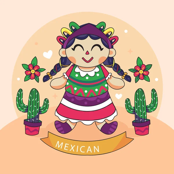 Beuatiful Mexican Doll Illustration Vector Illustration — Vetor de Stock