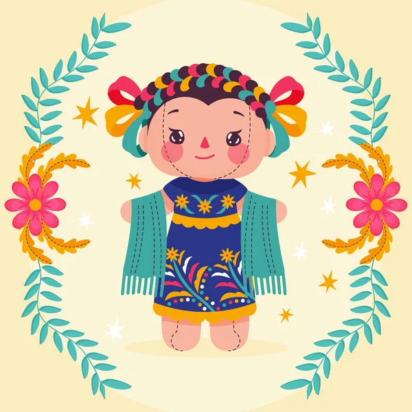 Beuatiful Mexican Doll Illustration Vector Illustration — Stok Vektör
