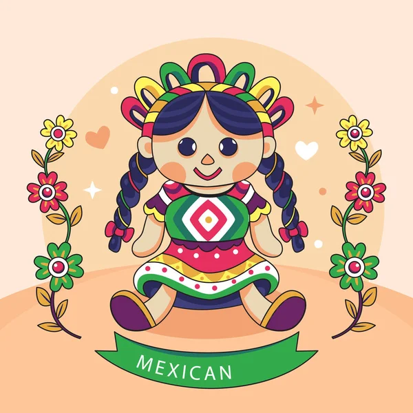 Beuatiful Mexican Doll Illustration Vector Illustration — Archivo Imágenes Vectoriales