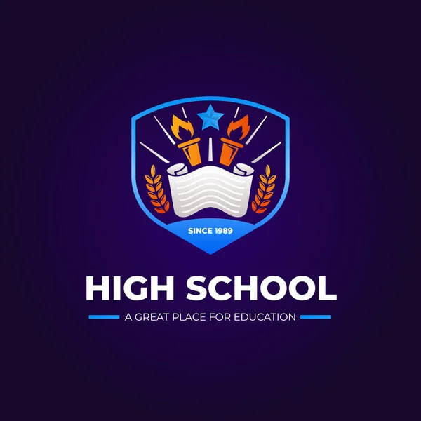Gradient High School Logo Design Vector Illustration — Stock Vector