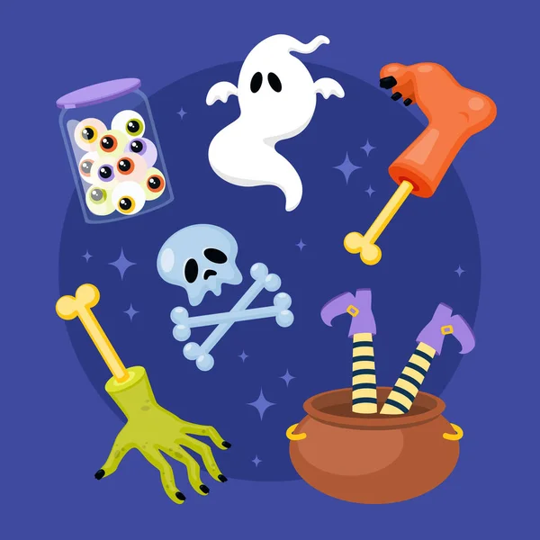 Set Elementos Planos Halloween Ilustración Vectorial — Archivo Imágenes Vectoriales