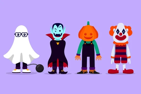 Flat Halloween Characters Set Vector Illustration — Stock Vector