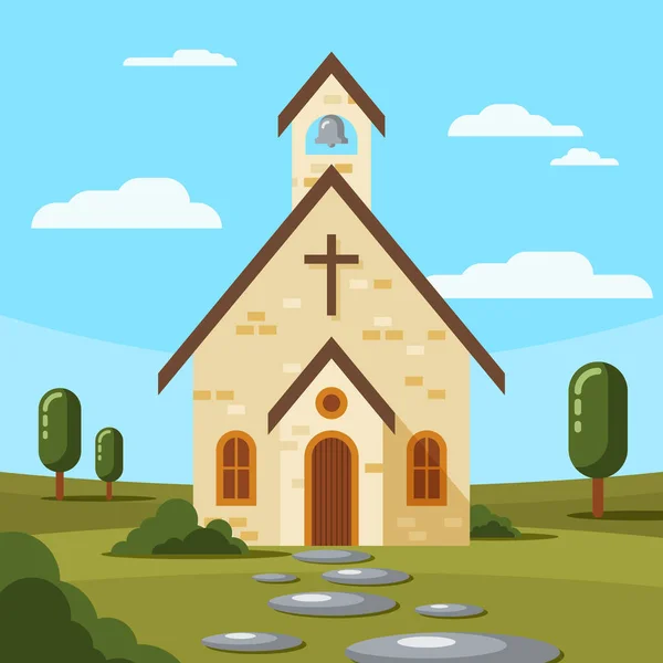 Flat Design Church Building Vector Illustration — Image vectorielle