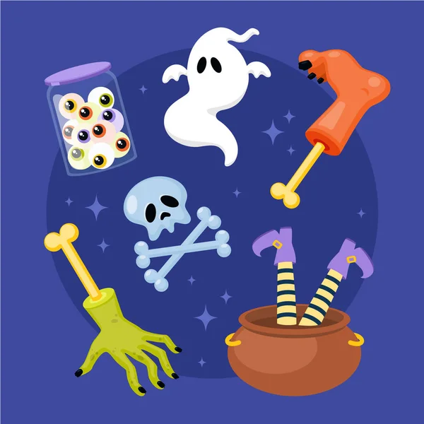 Set Elementos Planos Halloween Ilustración Vectorial — Vector de stock