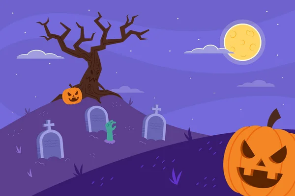 Hand Getekend Platte Halloween Achtergrond Vector Illustratie — Stockvector