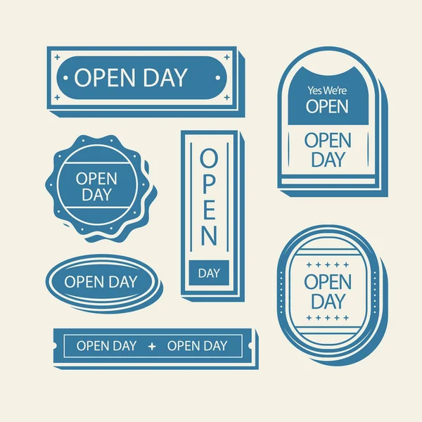 Flat Design Open Day Badges Vector Illustration — Stock Vector