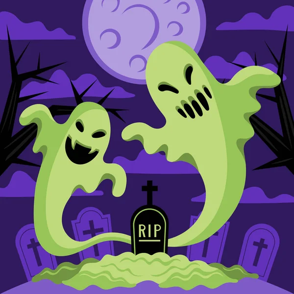 Ručně Kreslené Ploché Halloween Duch Ilustrace Vektorové Ilustrace — Stockový vektor
