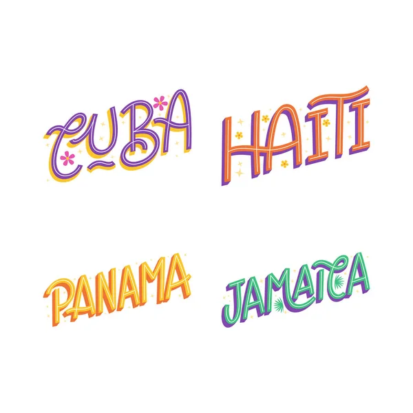 Colorful Lettering Caribbean Location Set Vector Illustration — Image vectorielle