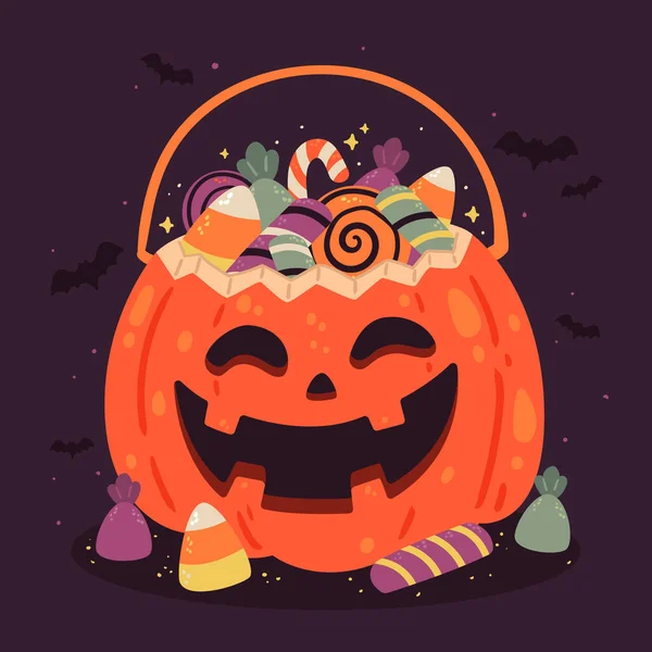 Ručně Kreslené Ploché Halloween Sáček Ilustrace Vektorové Ilustrace — Stockový vektor