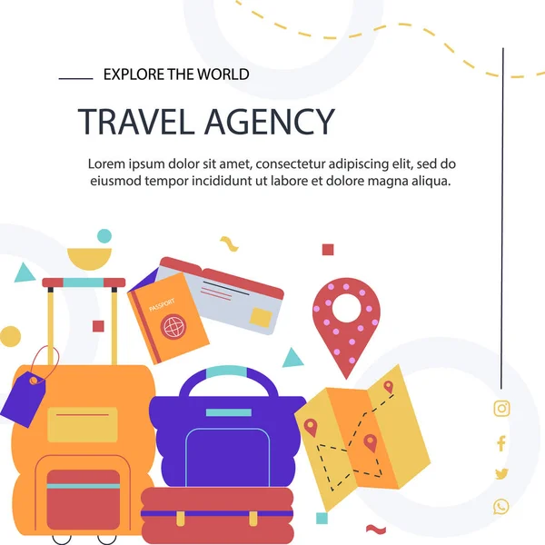 Flat Design Travel Agency Posts Vector Illustration — Vector de stock