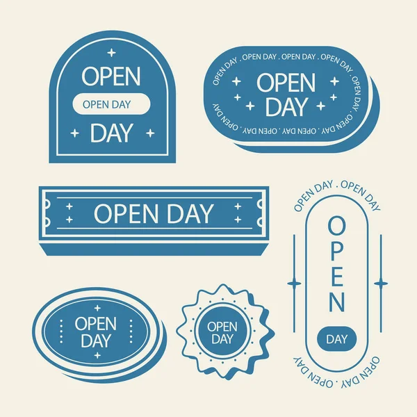 Flat Design Open Day Badges Vector Illustration — Stock Vector