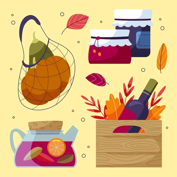 Flat Autumn Celebration Elements Set Vector Illustration — Stock Vector