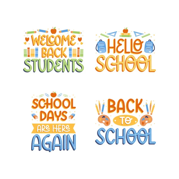 Colorful Lettering Back School Set Vector Illustration — Archivo Imágenes Vectoriales