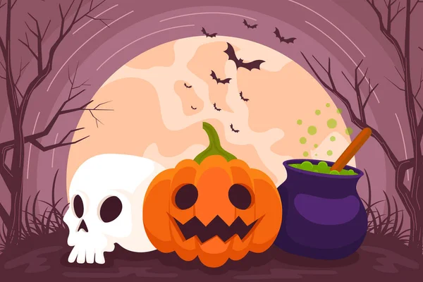 Dibujado Mano Plano Halloween Fondo Vector Ilustración — Vector de stock