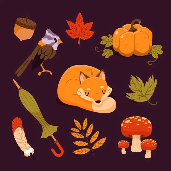 Flat Autumn Celebration Elements Set Vector Illustration — Stockvector