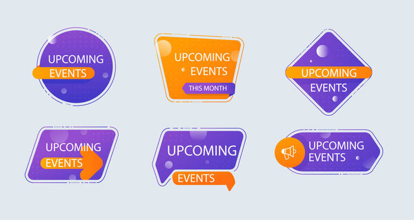 Gradient upcoming events labels Vector illustration.
