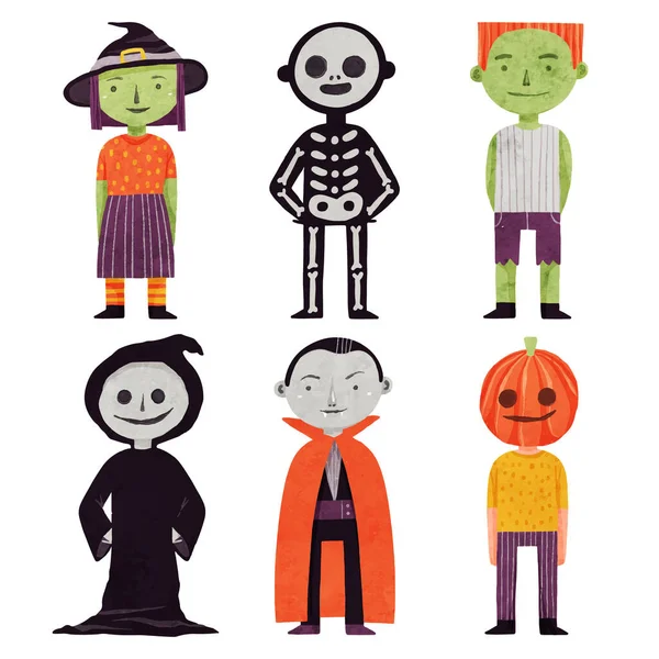 Acquerello Halloween Personaggi Set Vettoriale Illustrazione — Vettoriale Stock
