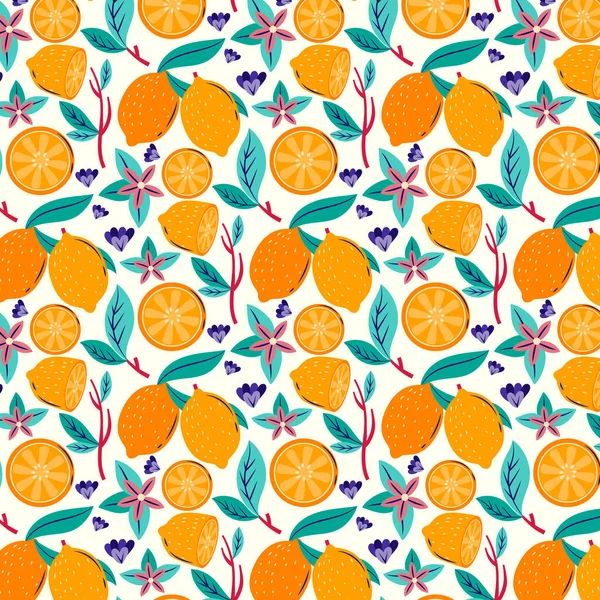 Flat Design Fruit Floral Pattern Design Vector Illustration — 图库矢量图片