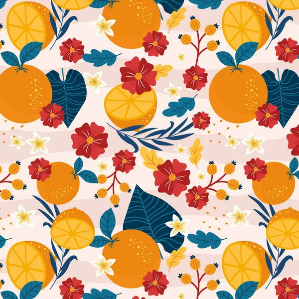 Flat Design Fruit Floral Pattern Design Vector Illustration — Stockvektor