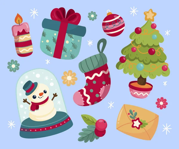 Set Elementos Temporada Navidad Plana Vector Ilustración — Archivo Imágenes Vectoriales
