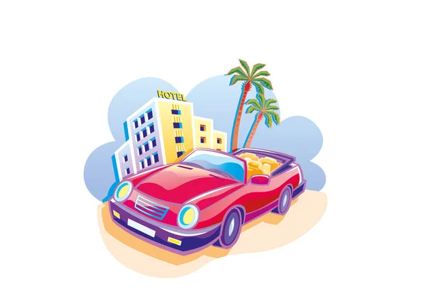 Red Convertible Car Isolated White Background Vector Illustration Flat Style — Stock Vector