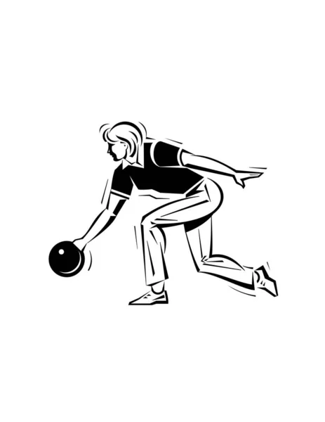 Fille Jouant Bowling Lançant Une Balle Isolée Sur Fond Blanc — Image vectorielle
