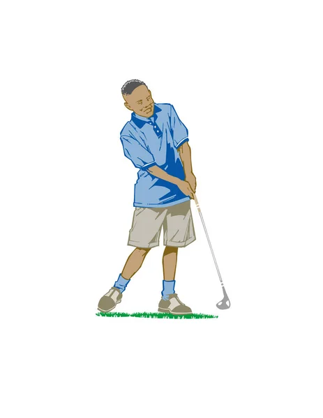 Afro Américain Jouant Golf Avec Club Golf Isolé Sur Fond — Image vectorielle