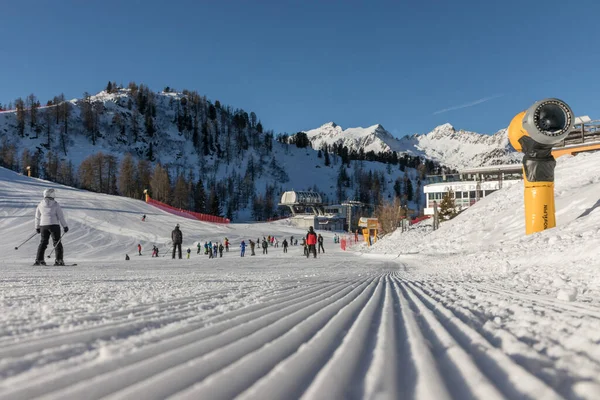 Marilleva Jan 2023 Rifugio Alpe Daolasa 2045M Skiing Area Dolomites Stock Photo