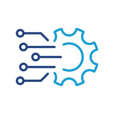 Digital Tech Concept Line Icon. Gear Sign of Business Solution Linear Pictogram. Digital Cog Wheel Symbol Electronic Technology Network Outline Icon. Editable Stroke. Isolated Vector Illustration.