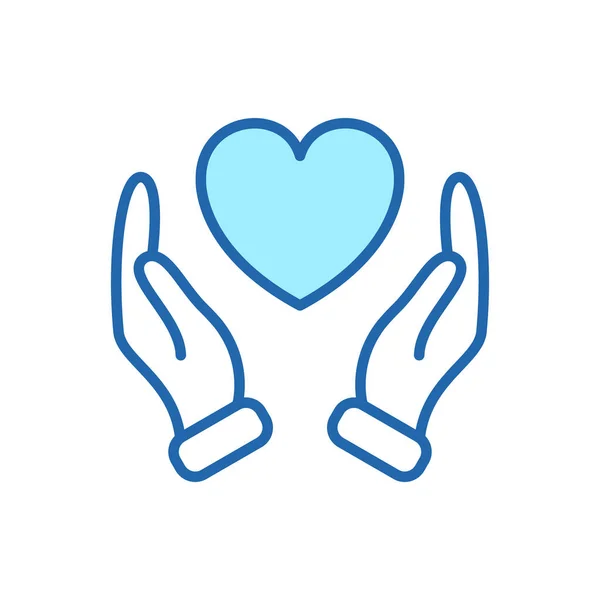 Руки Держат Сердце Любви Забота Спасение Благотворительность Волонтерство Пожертвование Символ — стоковый вектор